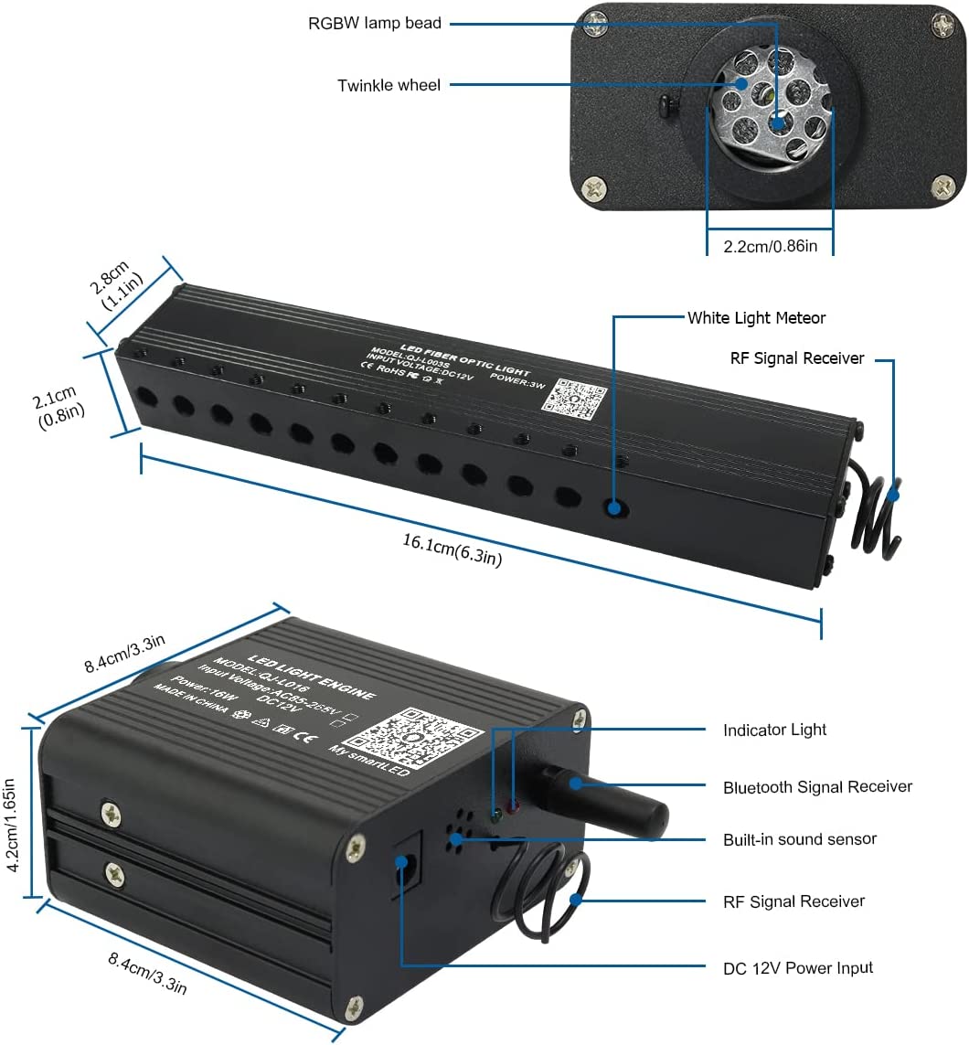 16W Smart Twinkle RGBW Rolls Royce Star Ceiling Lights for Car Truck's Headliner with Bluetooth APP/Remote Control