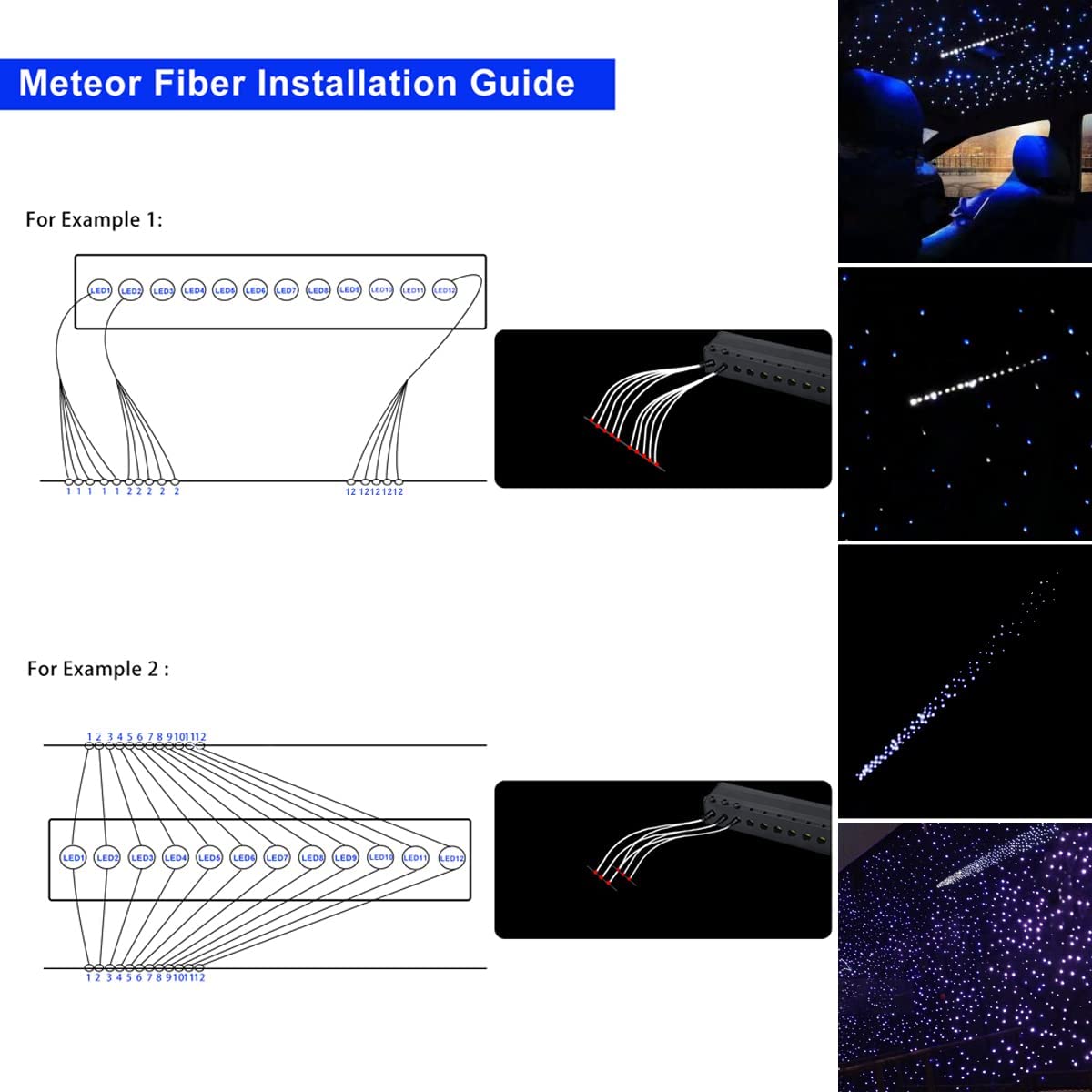 2*16W Small Dual Color Rolls Royce Starlight Headliner Lights for Car Truck's Roof Ceilings with RGB Meteor