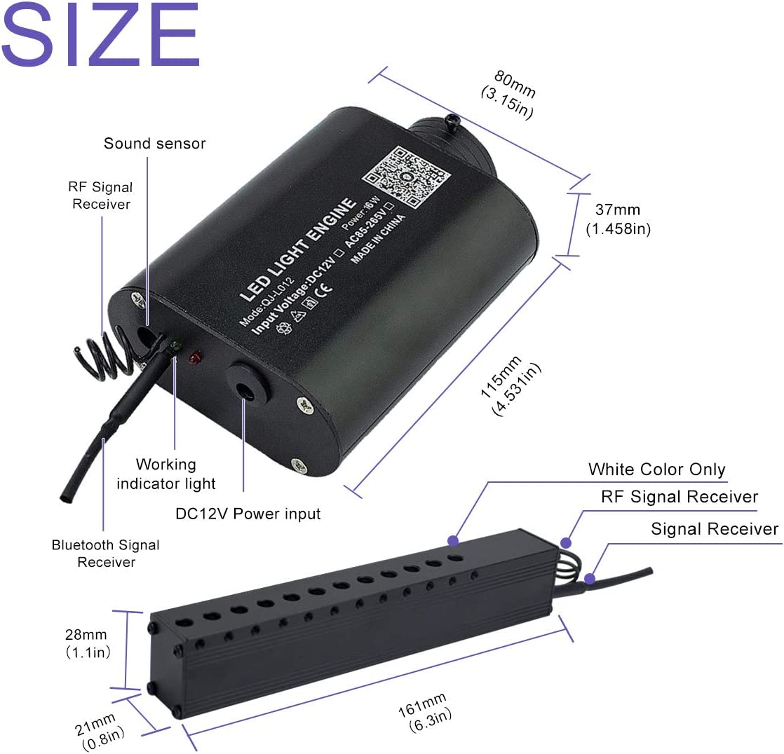 Dimension for 16W RGBW Rolls Royce Roof Lights with Shooting Star | STARLightinCar.com