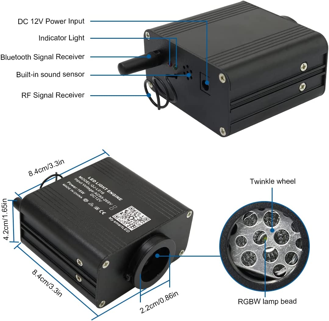 16W Smart Twinkle RGBW Rolls Royce Star Ceiling Lights for Car Truck's Headliner with Bluetooth APP/Remote Control