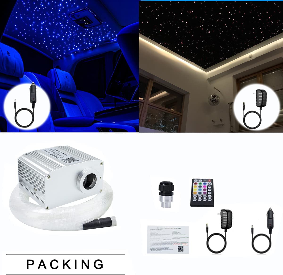 10W Twinkle RGBW Star Light Headliner Kit for Car Truck with Bluetooth APP/Remote Contorl | STARLightinCar.com