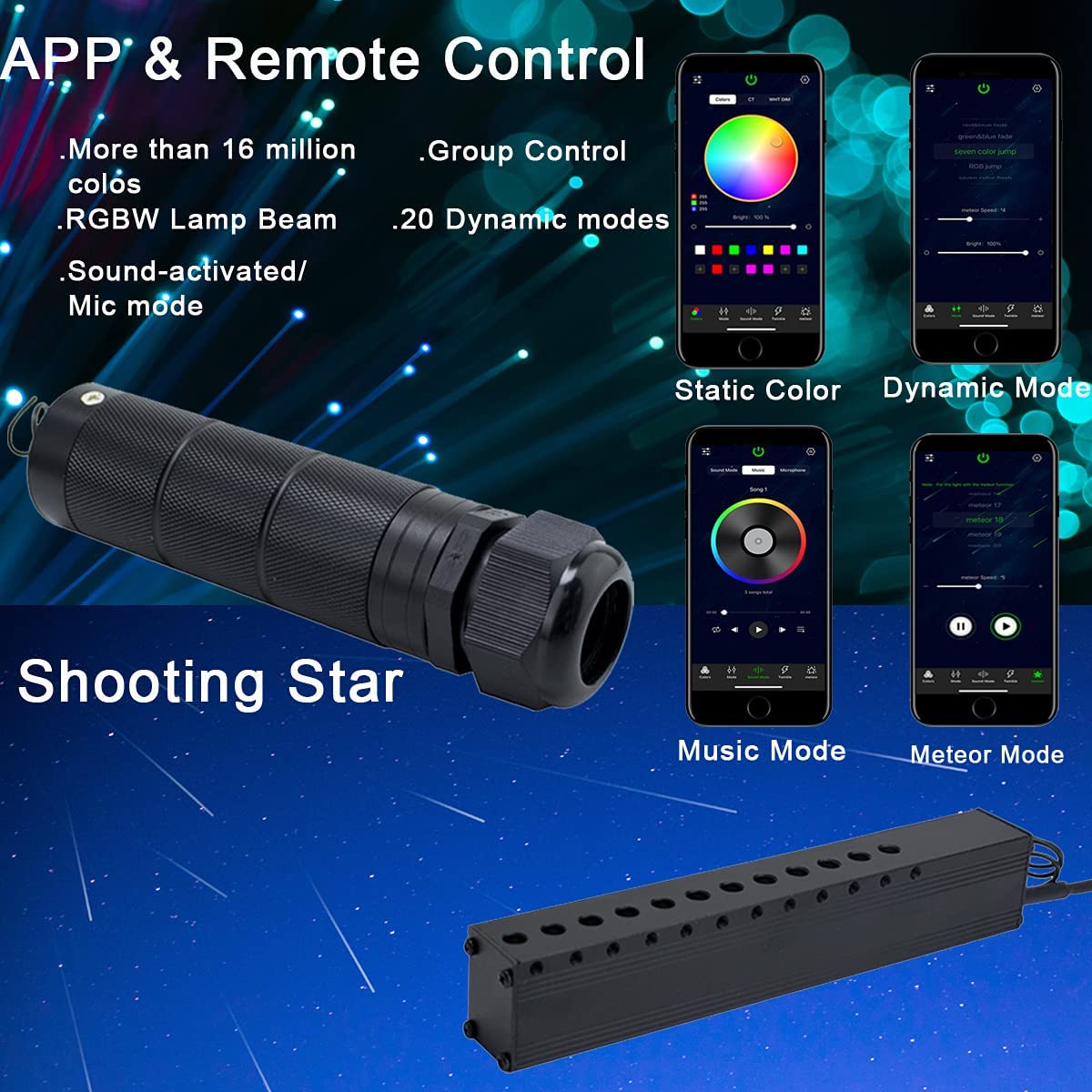 APP Conrol for 6W RGB Color Changing Star Light in Car Truck & Home Theater with Shooting Star | STARLightinCar.com