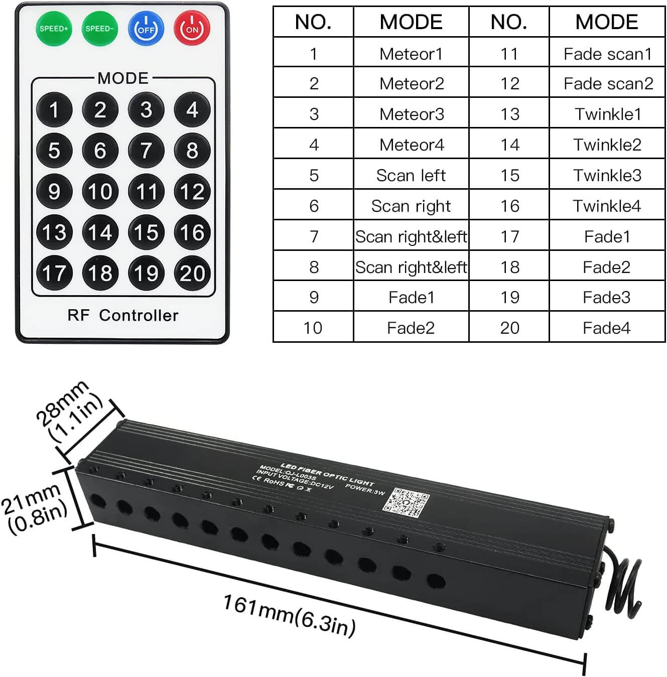 RF Remote Control for 3W White LED Shooting Star Fiber Optic Kit | STARLightinCar.com