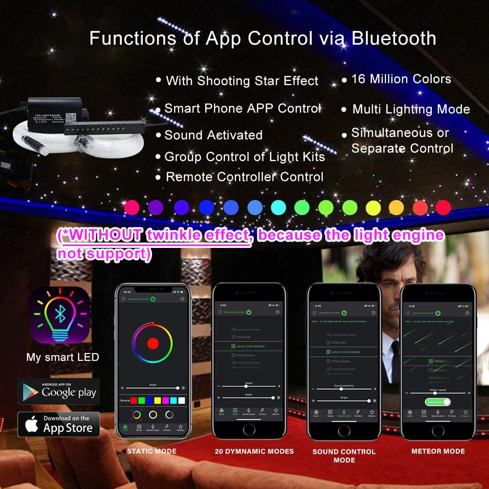 Bluetooth APP for 16W RGBW Rolls Royce Roof Lights with Shooting Star | STARLightinCar.com