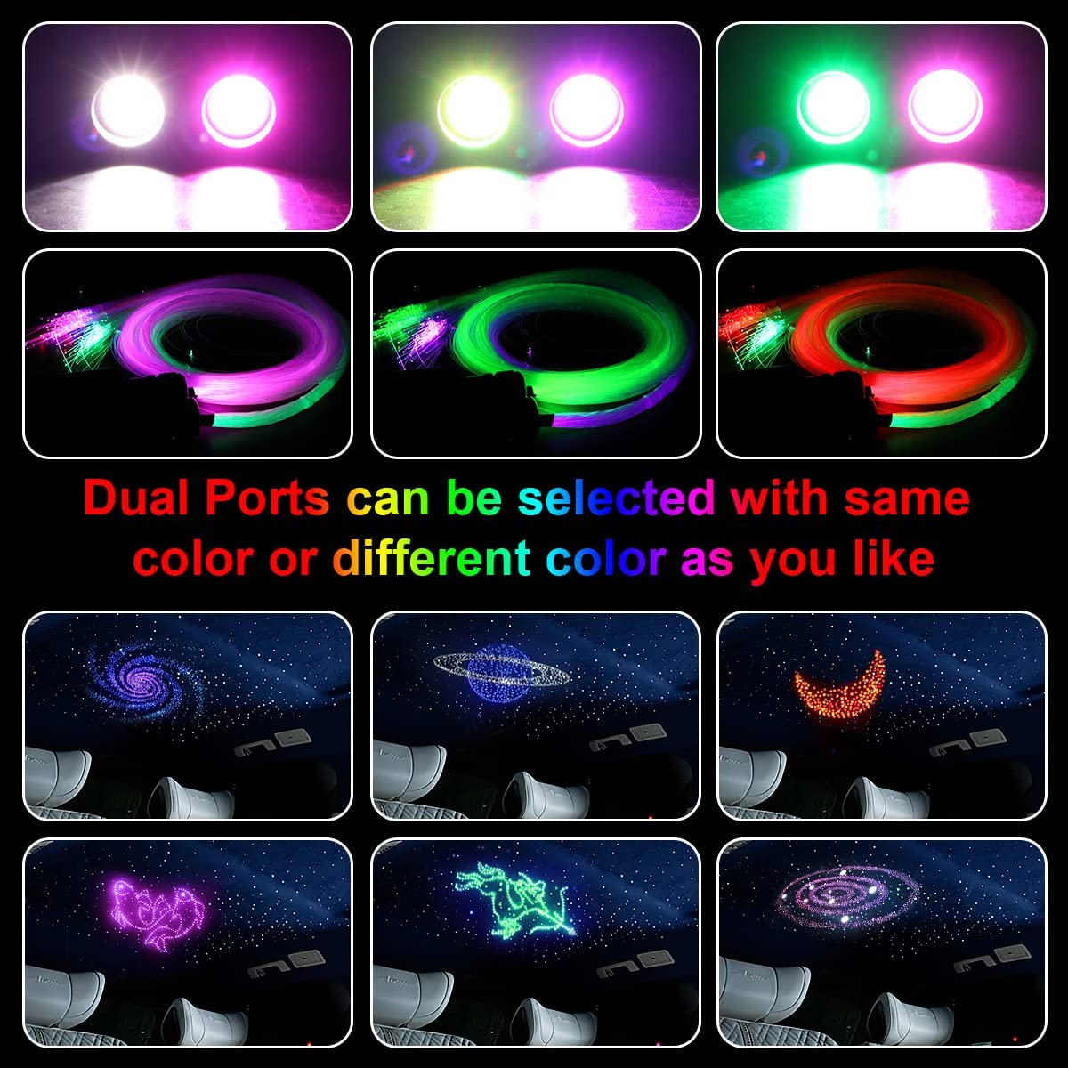 2*16W Small Dual Color Rolls Royce Starlight Headliner Lights for Car Truck's Roof Ceilings with RGB Meteor