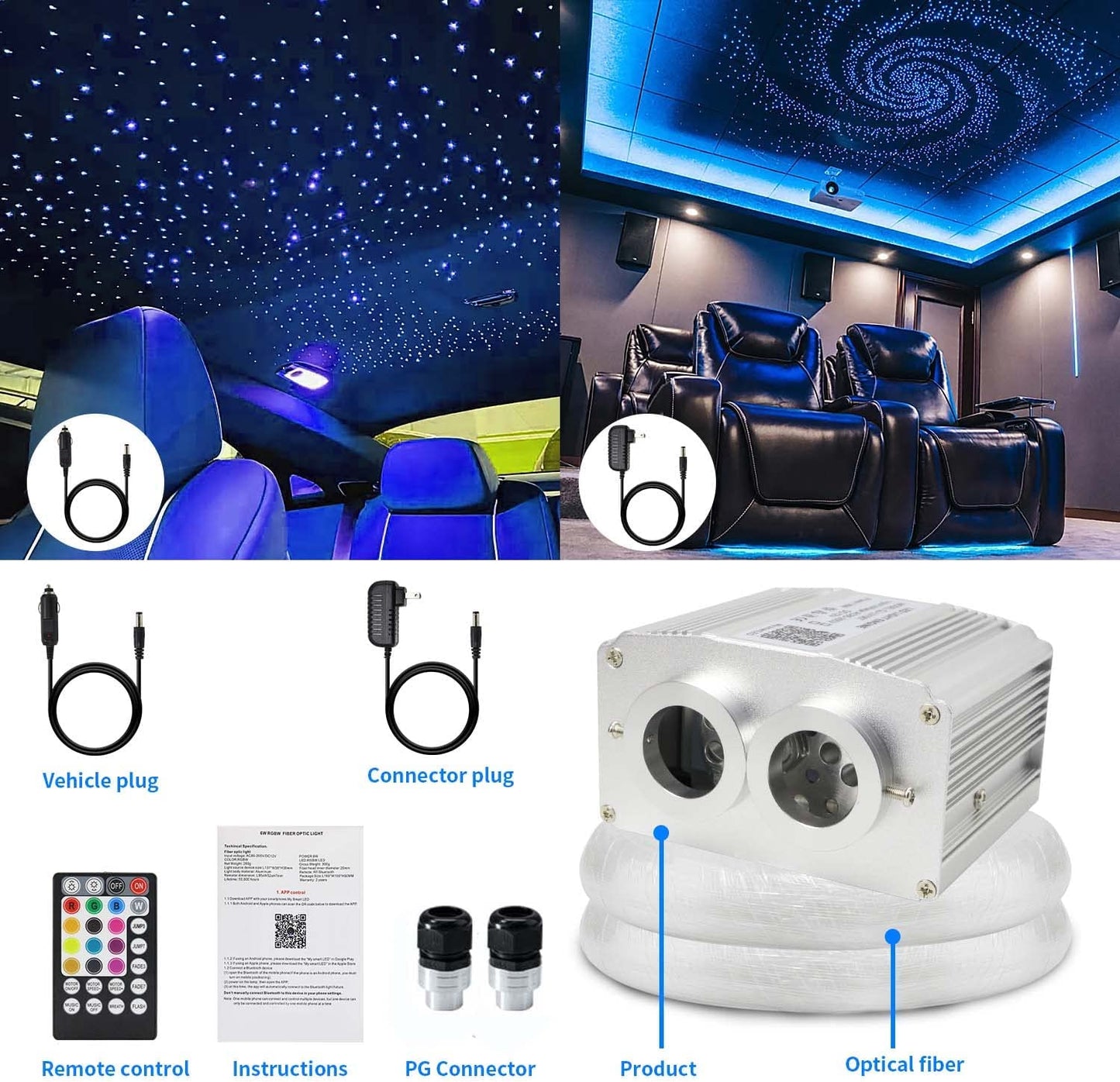 2x8W Twinkle RGBW Starry Night Headliner Kit for Car Truck with Bluetooth/Remote Control & Sound Activated | STARLightinCar.com