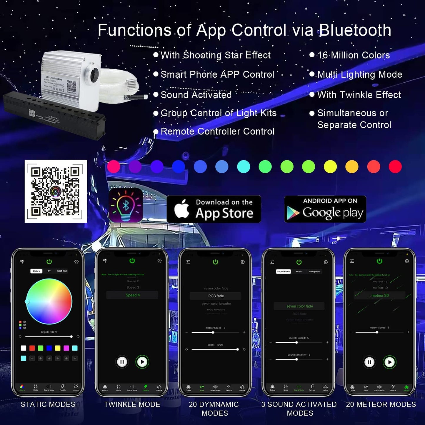 Bluetooth APP for 10W Twinkle RGBW Star Light Headliner Kit with Shooting Stars | STARLightinCar.com