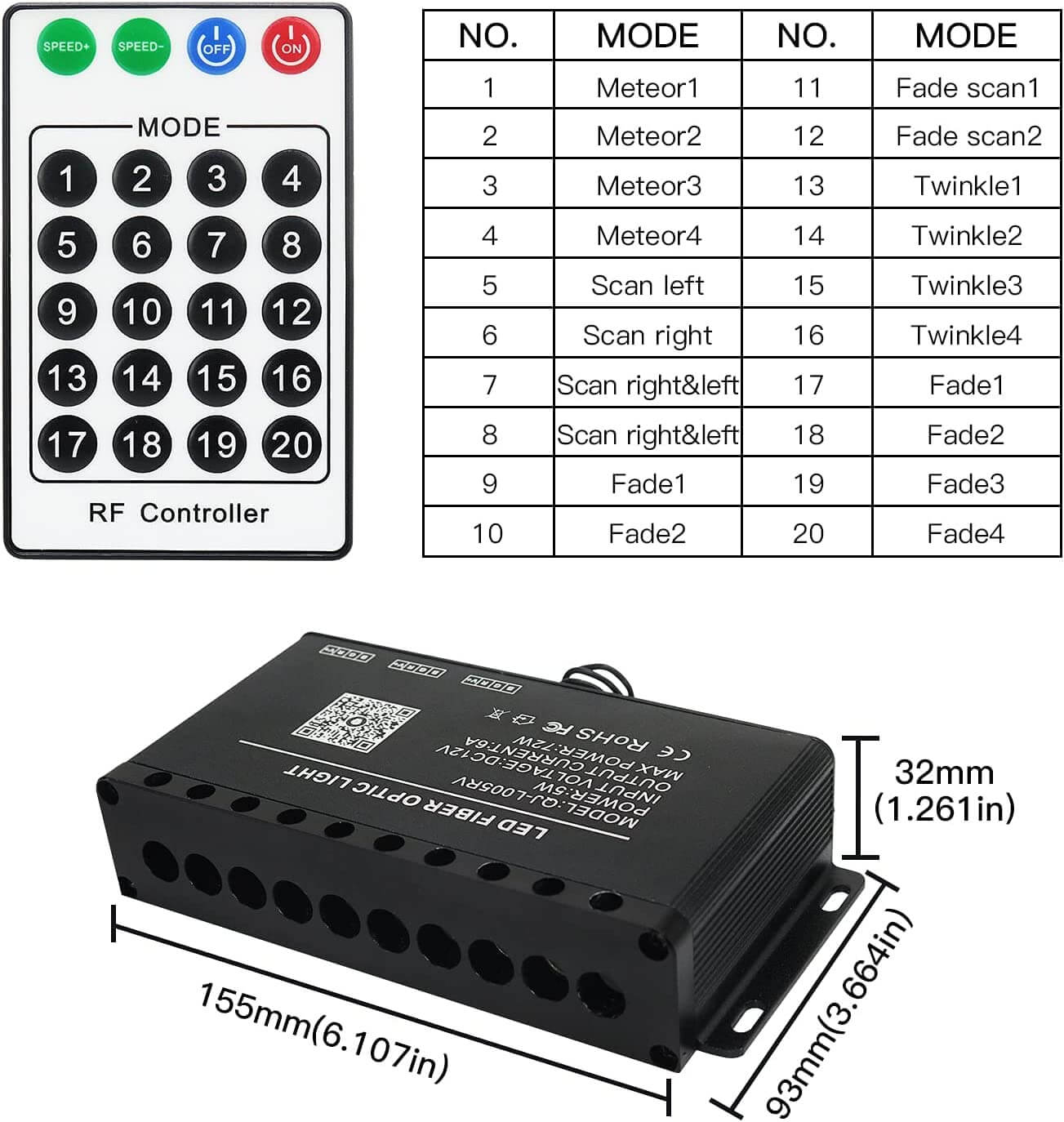 RF Remote Control for 5W White Fiber Optic Shooting Star Ceiling Kit | STARLightinCar.com