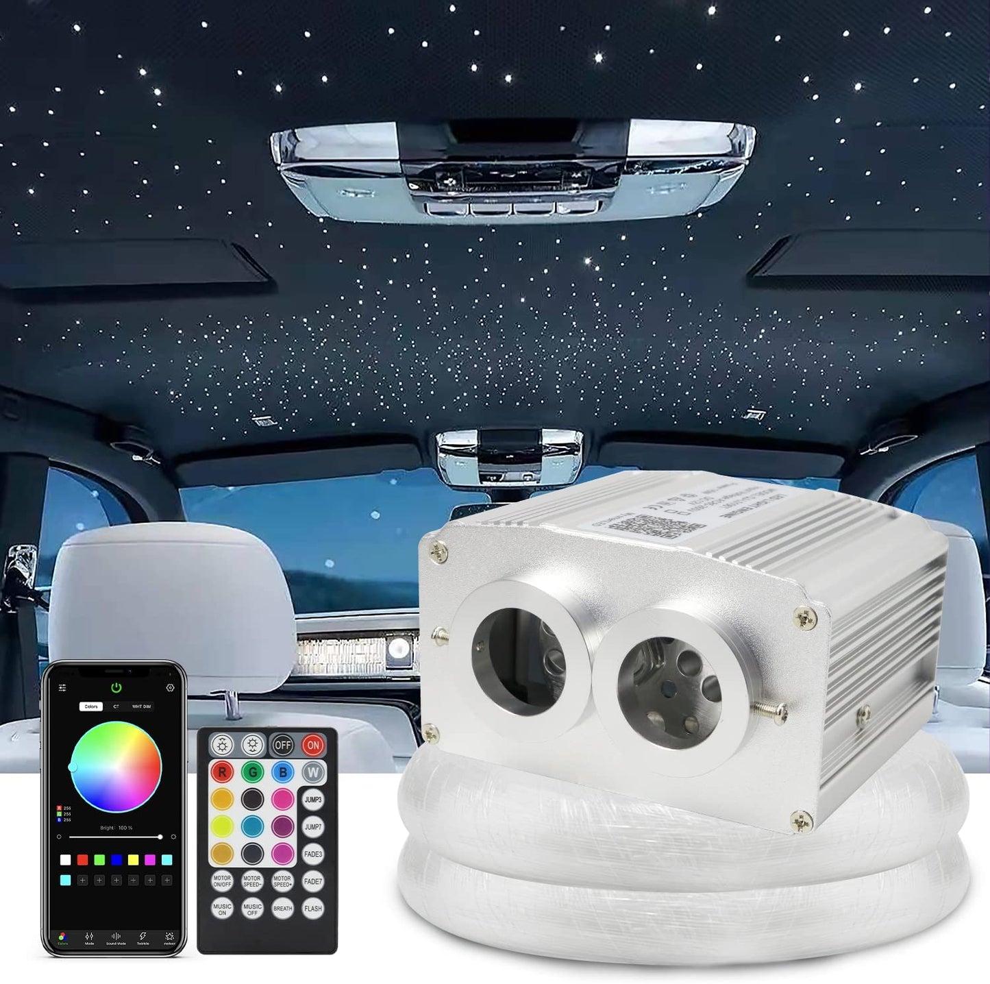 2x8W Twinkle RGBW Starry Night Headliner Kit for Car Truck with Bluetooth/Remote Control & Sound Activated | STARLightinCar.com