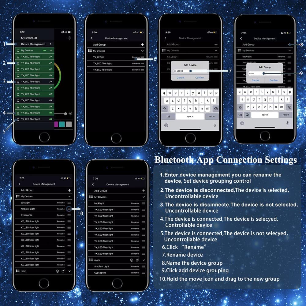 Bluetooth APP Settings for 2x8W Twinkle RGBW Starry Night Headliner Kit with Shooting Stars | STARLightinCar.com