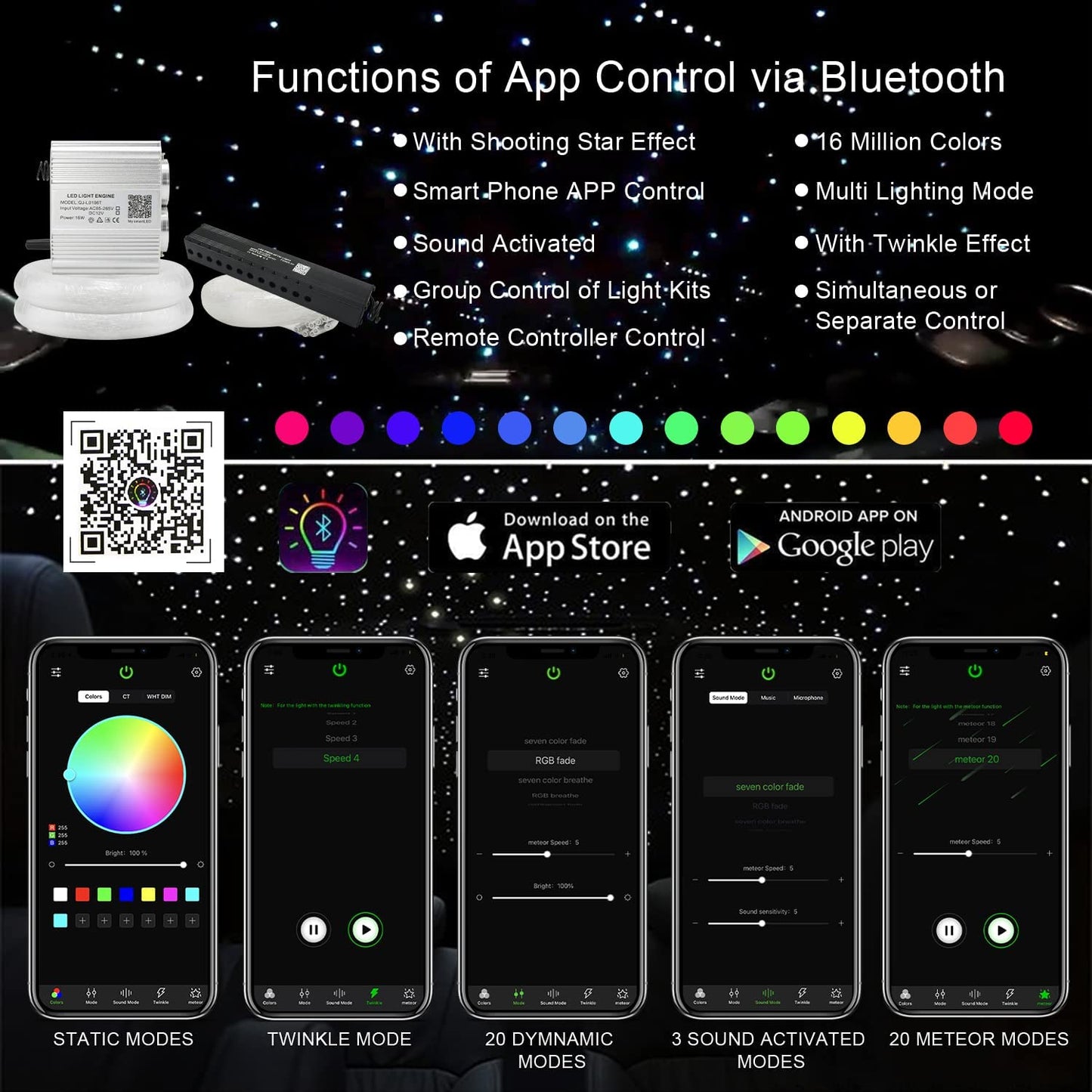 Bluetooth APP for 2x8W Twinkle RGBW Starry Night Headliner Kit with Shooting Stars | STARLightinCar.com