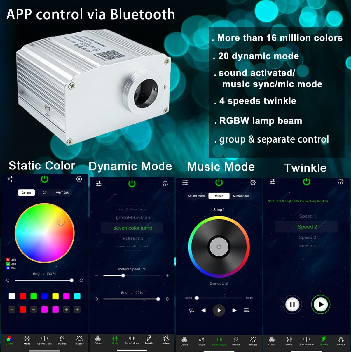 Bluetooth APP for 10W Twinkle RGBW Star Light Headliner Kit | STARLightinCar.com