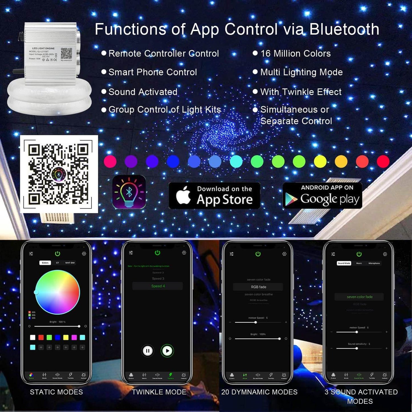 Bluetooth APP for 2x8W Twinkle RGBW Starry Night Headliner Kit | STARLightinCar.com