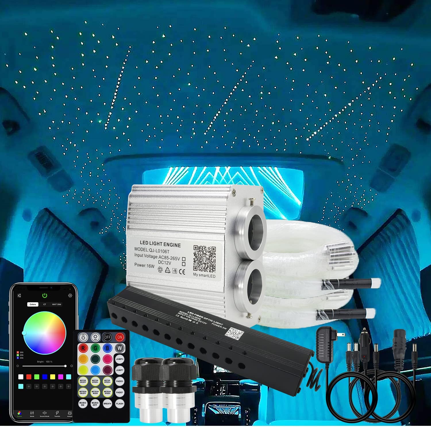 2x8W Twinkle RGBW Starry Night Headliner Kit with Shooting Stars | STARLightinCar.com