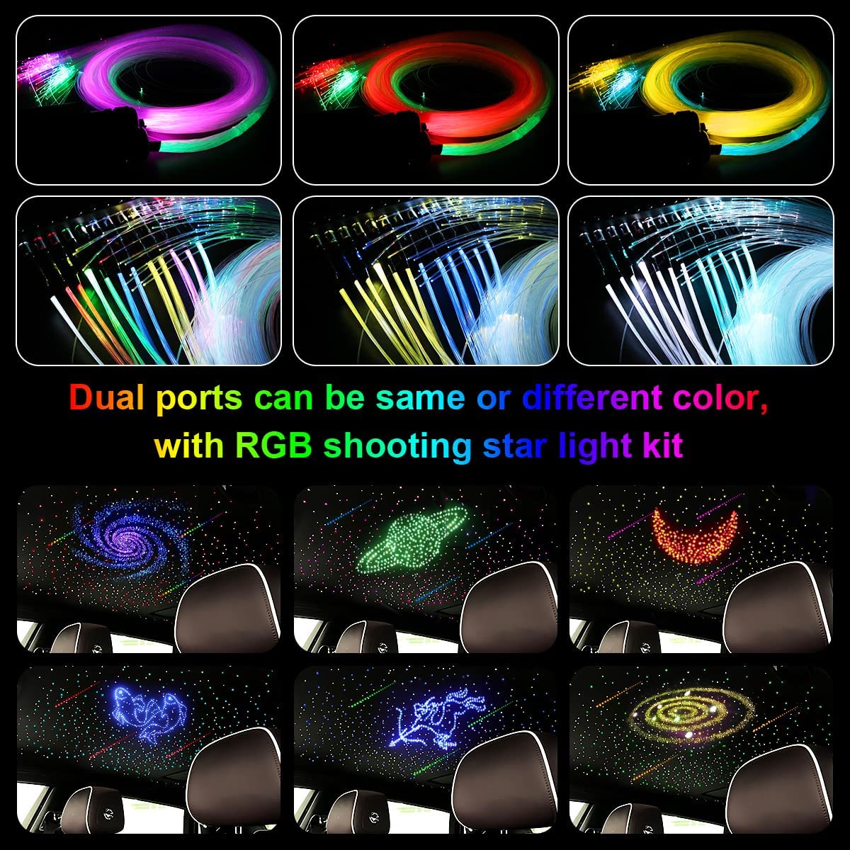 2*16W Small Dual Color Rolls Royce Starlight Headliner Lights for Car Truck's Roof Ceilings with RGB Meteor